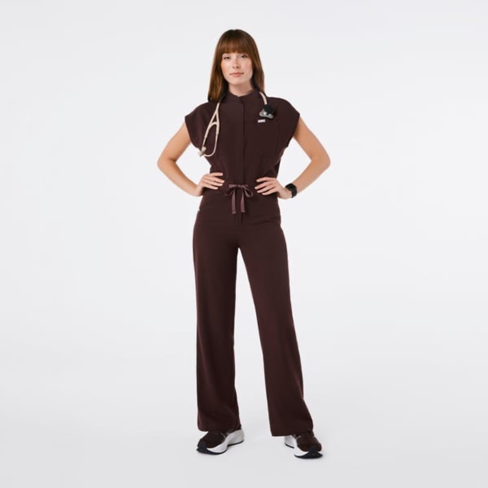 ISO: Women's Rafaela Cargo Wide Leg ScrubJumpsuit in Espresso - S (or XS) PETITE